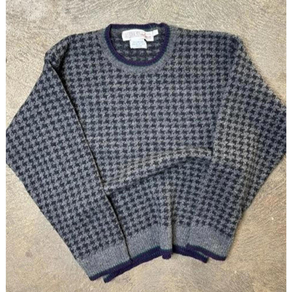 Old School Trading Co Sweater Mens Large Lambswool Houndstooth Crewneck Scotland